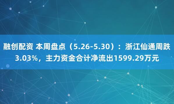 融创配资 本周盘点（5.26-5.30）：浙江仙通周跌3.03%，主力资金合计净流出1599.29万元