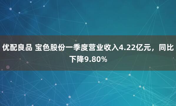 优配良品 宝色股份一季度营业收入4.22亿元，同比下降9.80%
